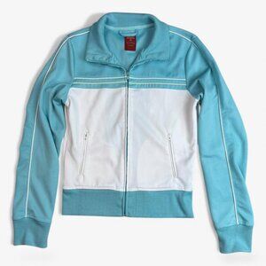 Aqua & White Track Jacket – Y2K Sporty Retro
